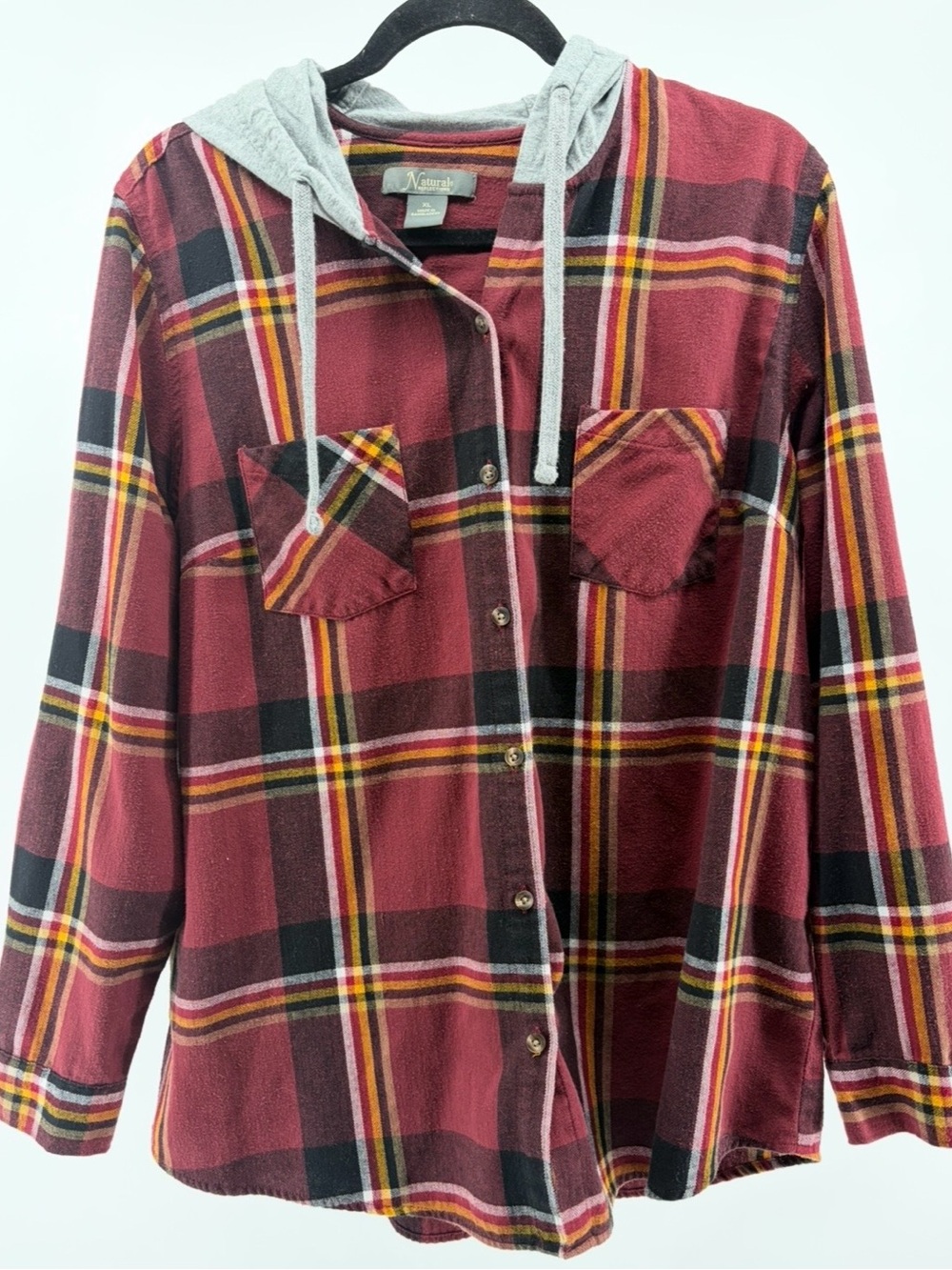 Natural Reflections Hooded Plaid Flannel Long-Sleeve Shirt Ladies Women Size XL